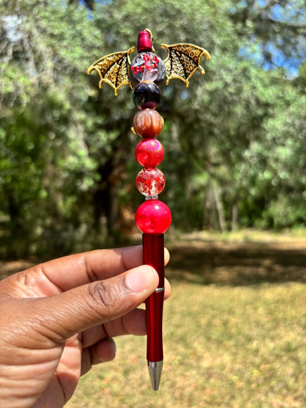 Handcrafted Red Dragon Beaded Pen - Picture 3 of 3